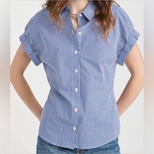 FRAME pinstripe button down rolled short sleeve shirt 100% organic cotton S/P